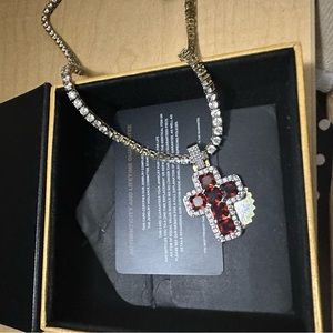 GLD Customized Iced Out Cubic Zirconia Garnet Gold Plated Cross Tennis Chain